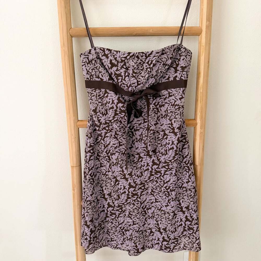 BCBGMAXAZRIA Strapless Floral Dress Size 6 Brown Lavender Silk Lined EUC